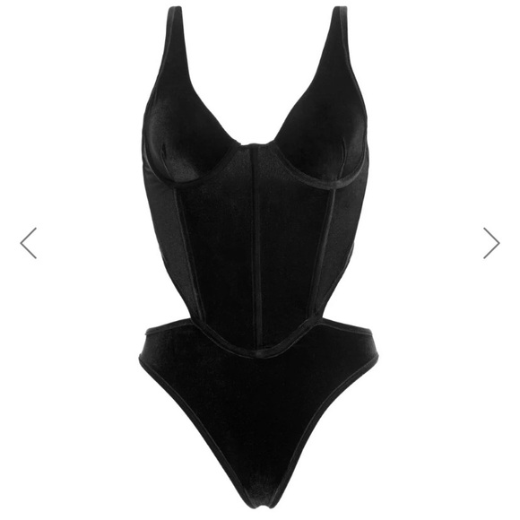 NWT Agua Bendita Velvet Cut- Out Open Back Tanin Bodysuit - Picture 2 of 9